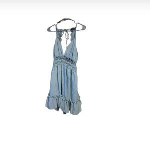 Blue Green Lace Open Back Summer Dress